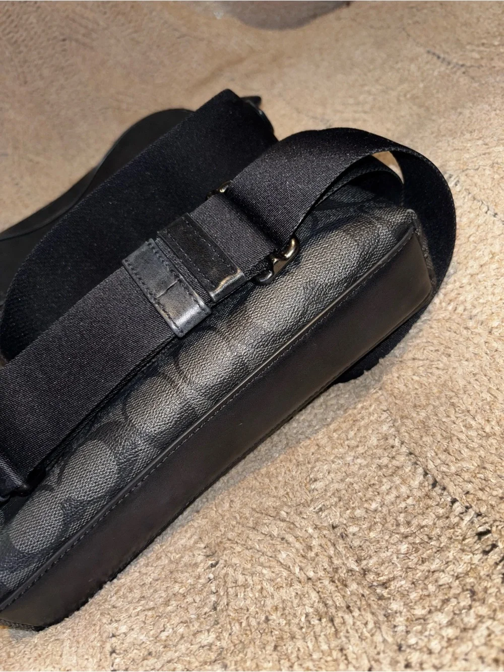 Coach Houston Flight Bag Black Signature Canvas Crossbody Black and Grey Logo